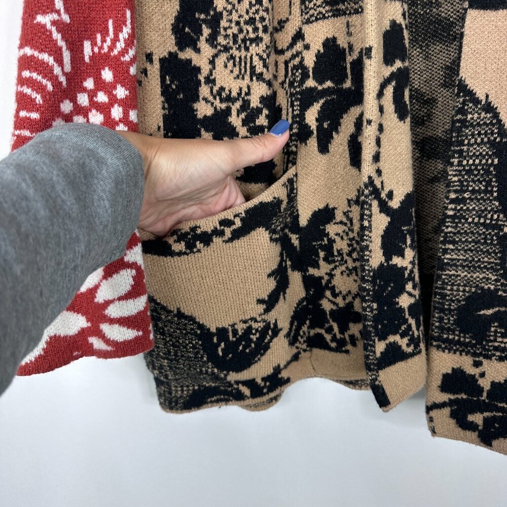 Anthropologie Lola Cocoon Cardigan Open Front Patchwork Tan Red XS/S #A1045 - Picture 8 of 16